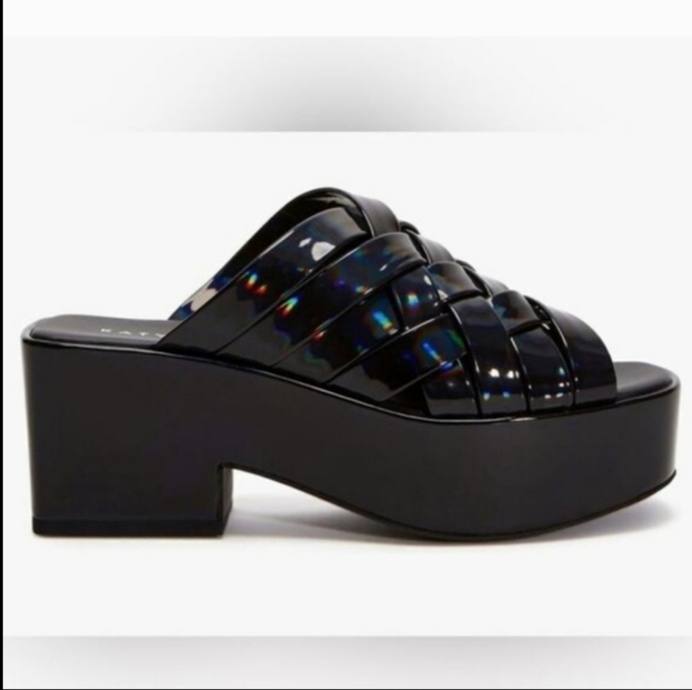 Katy Perry Collections Black Chunky Glossy Slip-on Platform Sandals (New)